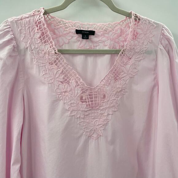 J. Crew S V-Neck Top Eyelet Trim Pink BL038 Spring Summer - Picture 6 of 10